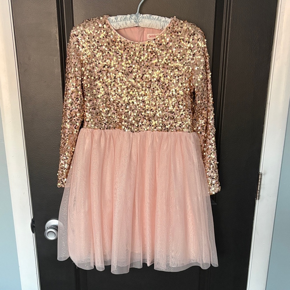 Cat & Jack large 10/12 gold sequin pink tutu dress long sleeve
